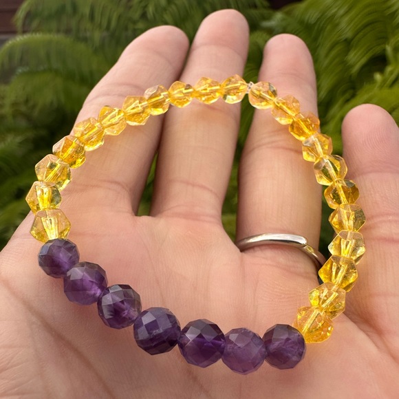 289A. Faceted Citrine & Amethyst 6mm Bracelet Made On Maui - Picture 4 of 8